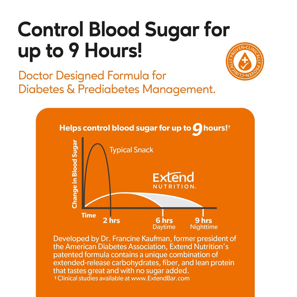 Extend Sugar Free Protein Bars, Perfect Diabetic Snacks, High Protein and Fiber, Hunger Control & Steady Energy, Low Carb, Keto Friendly (Peanut Butter)