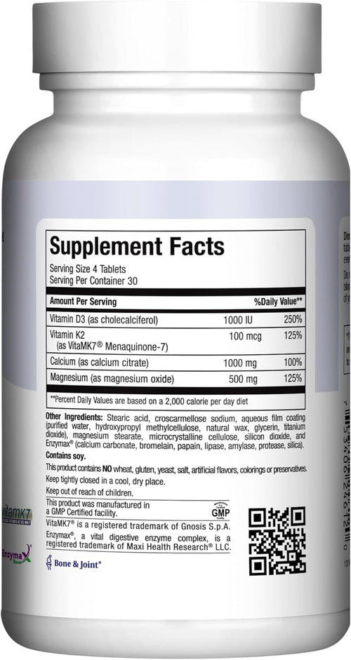 4-in-1 Calcium 1000mg with Vitamin D3 - Calcium Supplement for Women and Men with Vitamin K2 D3 1000 IU - Extra Strength Calcium Citrate for Bone and Heart Support (120ct)