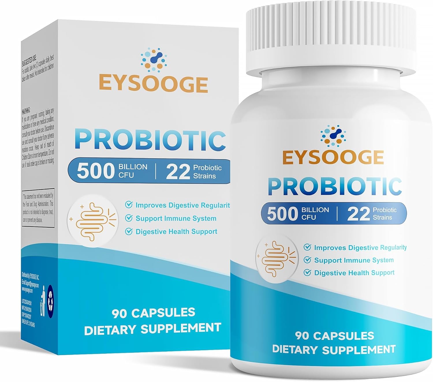 Probiotics for Women and Men, 500 Billion CFU, 22 Strains + Organic Prebiotics, Daily Probiotics for Digestive, Immune, & Gut Health - 90 Capsules