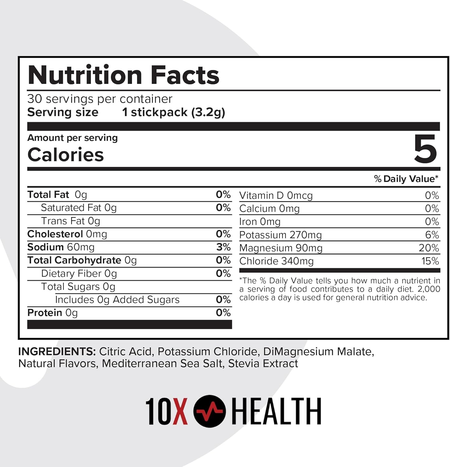10X Health Electrolytes Powder Drink Mix Lemon Lime - Hydration Packets w/Potassium, Magnesium & Mediterranean Sea Salt - Sugar-Free Electrolytes Powder - Non-GMO Electrolyte Packets - 30 Stickpacks