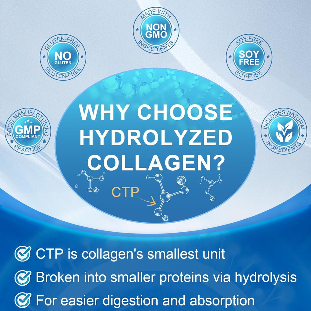 Multi Collagen Peptides for Women & Men, Hydrolyzed Collagen Peptides-Type I, II, III, V, X - with Hyaluronic Acid,Vitamin C,Biotin,Supports Skin Hair Nail, Non-GMO,560 Softgels