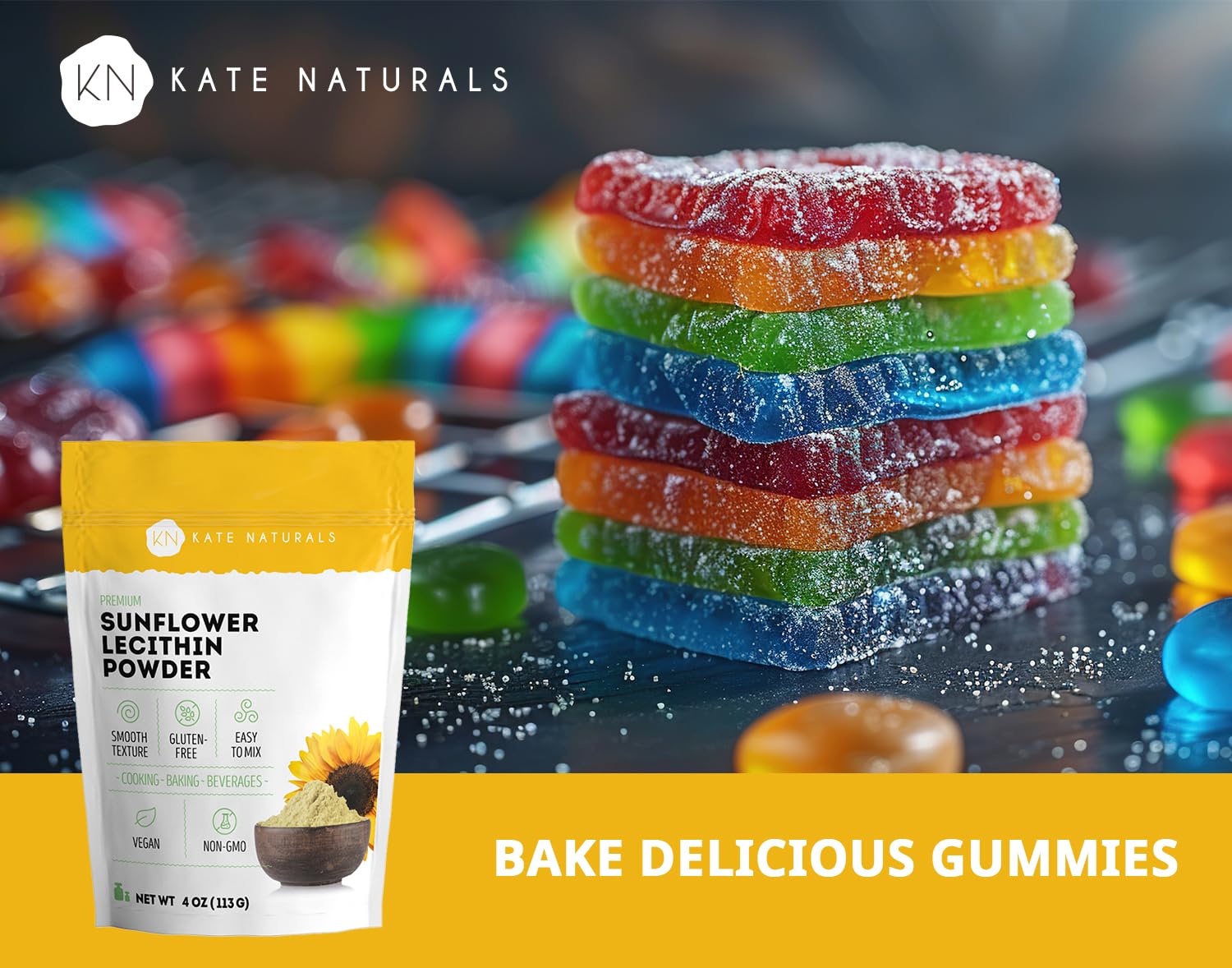 Kate Naturals Sunflower Lecithin Powder for Baking Bread, Gummies, Cooking. Lecithin Supplement for Clogged Milk Ducts. Substitute for Soy Lecithin Powder (4 oz, Non-GMO)