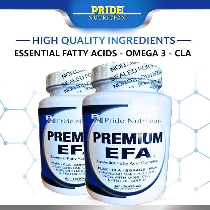 Pride Nutrition Premium EFA Omega 3-6-9 Supplement for Men and Women 5 in 1 - EPA, DHA, GLA, ALA & CLA Essential Fatty Acids with Fish Oil - Softgel Pills