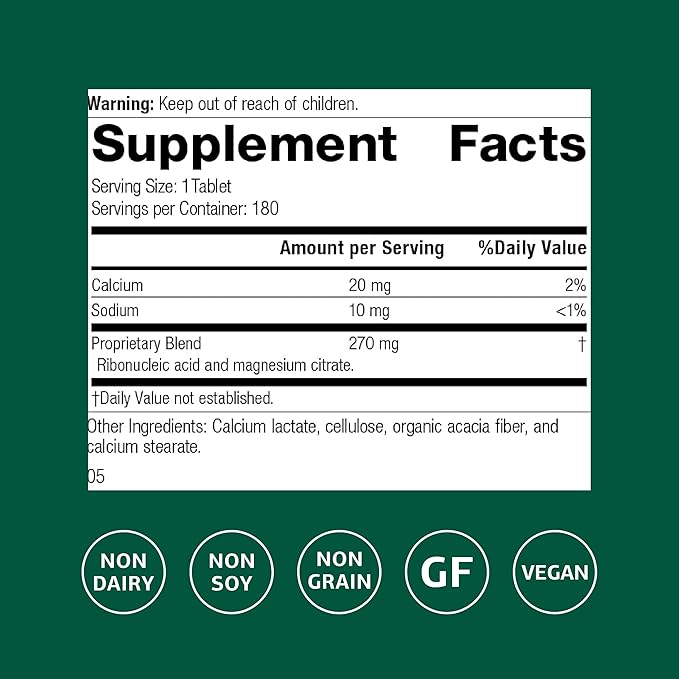 Standard Process Ribonucleic Acid RNA Dietary Supplement - Vegan, Gluten-Free, Non-Soy, & Non-Grain - Cell Development Support - 180 Tablets