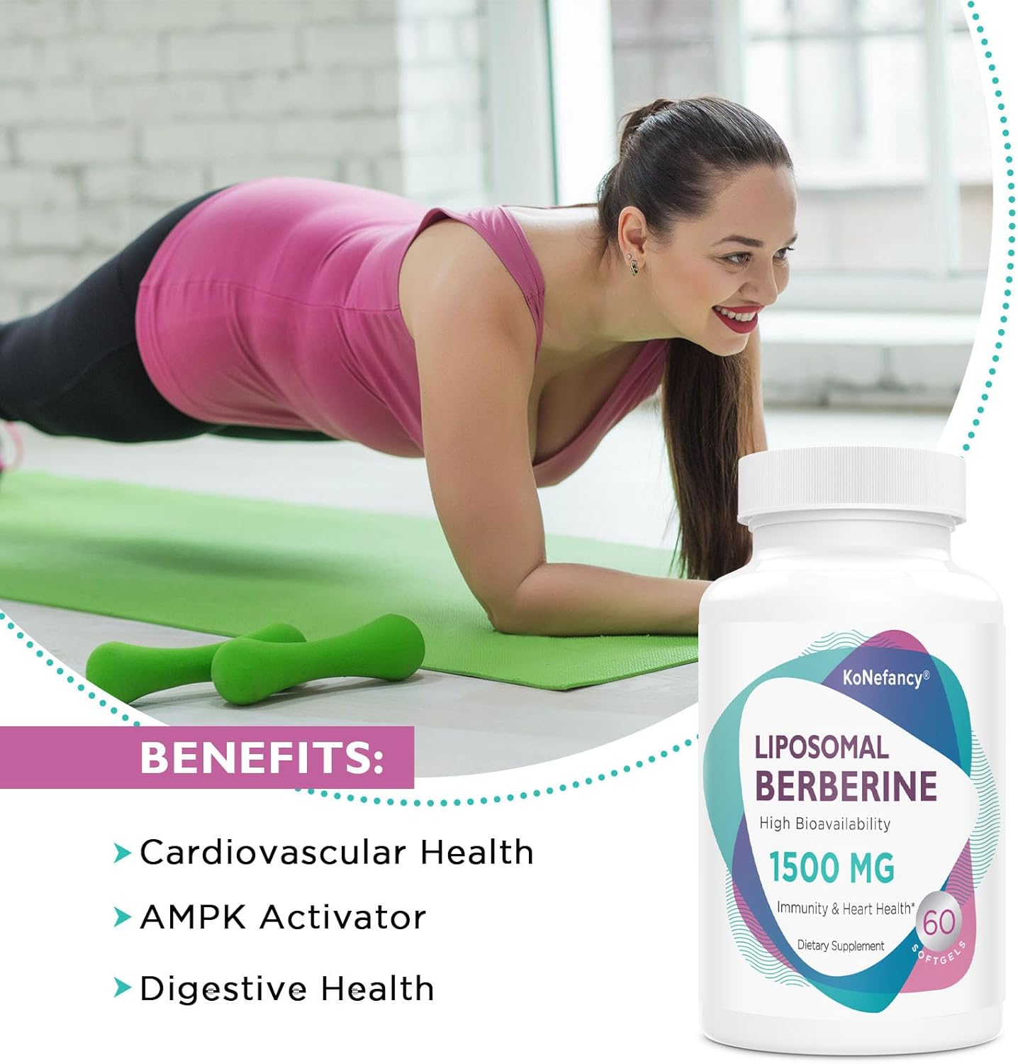 Liposomal Berberine Supplement 1500mg - Third Party Tested, High Bioavailability Berberine HCL Capsules for Women and Men, AMPK Activator for Cardiovascular Health, Sugar-Free, Non-GMO,120 Softgels