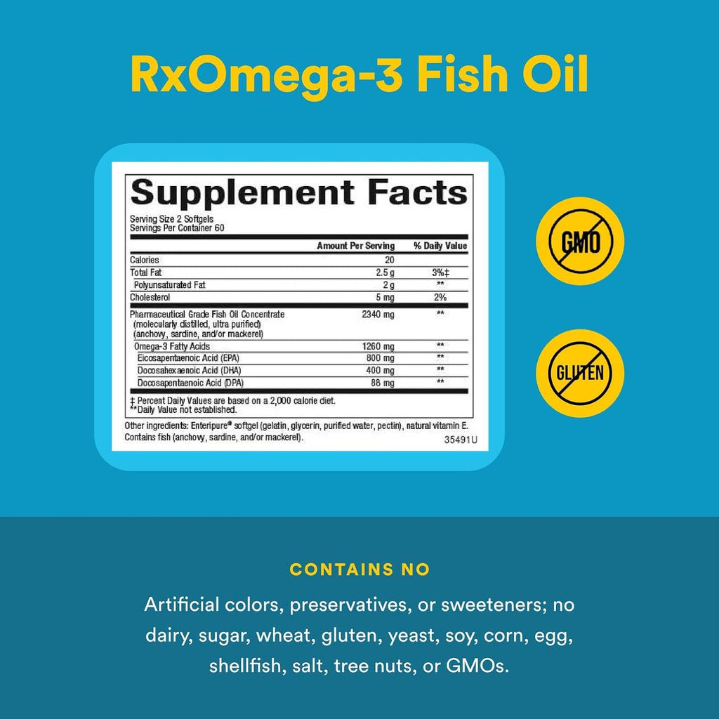 Natural Factors, RxOmega-3 Fish Oil, Pharmaceutical Grade, 1260 mg Omega-3 Per Serving, No Fishy Aftertaste, 240 Count (Pack of 1)