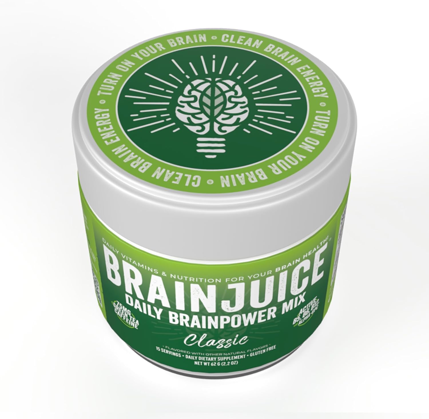 BrainJuice Nootropics Brain Support Supplement, Gluten Free Powder for Energy and Focus, Drink Mix with L Theanine, Alpha GPC, Vitamin B, Organic Green Tea Extract Caffeine, Classic, 15 Servings