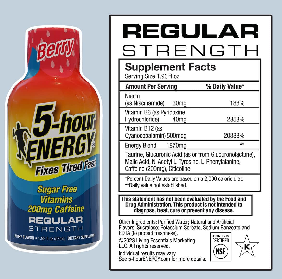 5-hour ENERGY Shots Regular Strength, Berry Flavor, 30 Count, 1.93 Fl Oz, Sugar Free, Zero Calories, Amino Acids and Essential B Vitamins, Dietary Supplement, Feel Alert and Energized, 200 mg Caffeine