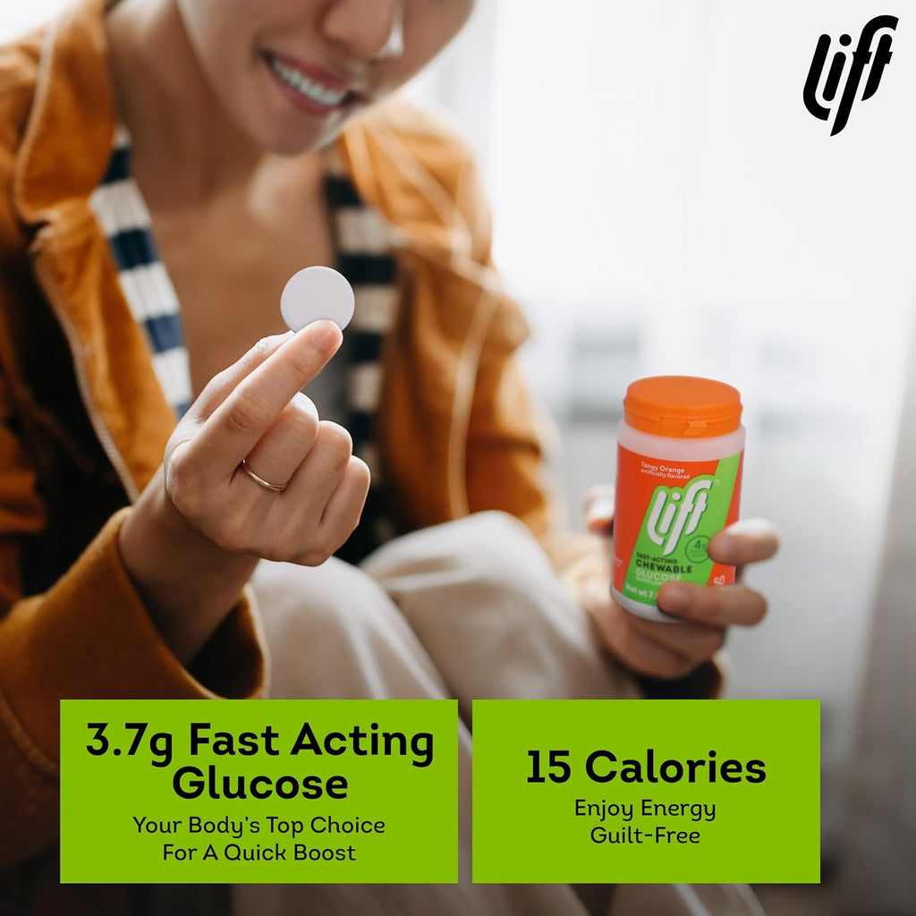 Lift Glucose Fast-Acting Glucose Chewable Energy Tablets, Orange, 50 ct Jar (Pack of 6)