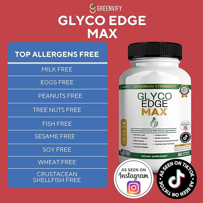 GLYCO Edge MAX Maximum Strength Supplement, 60 Veggie Capsules, with Banaba Leaf, Bitter Melon, Gymnema Sylvestre, Vitamins and Minerals (1)