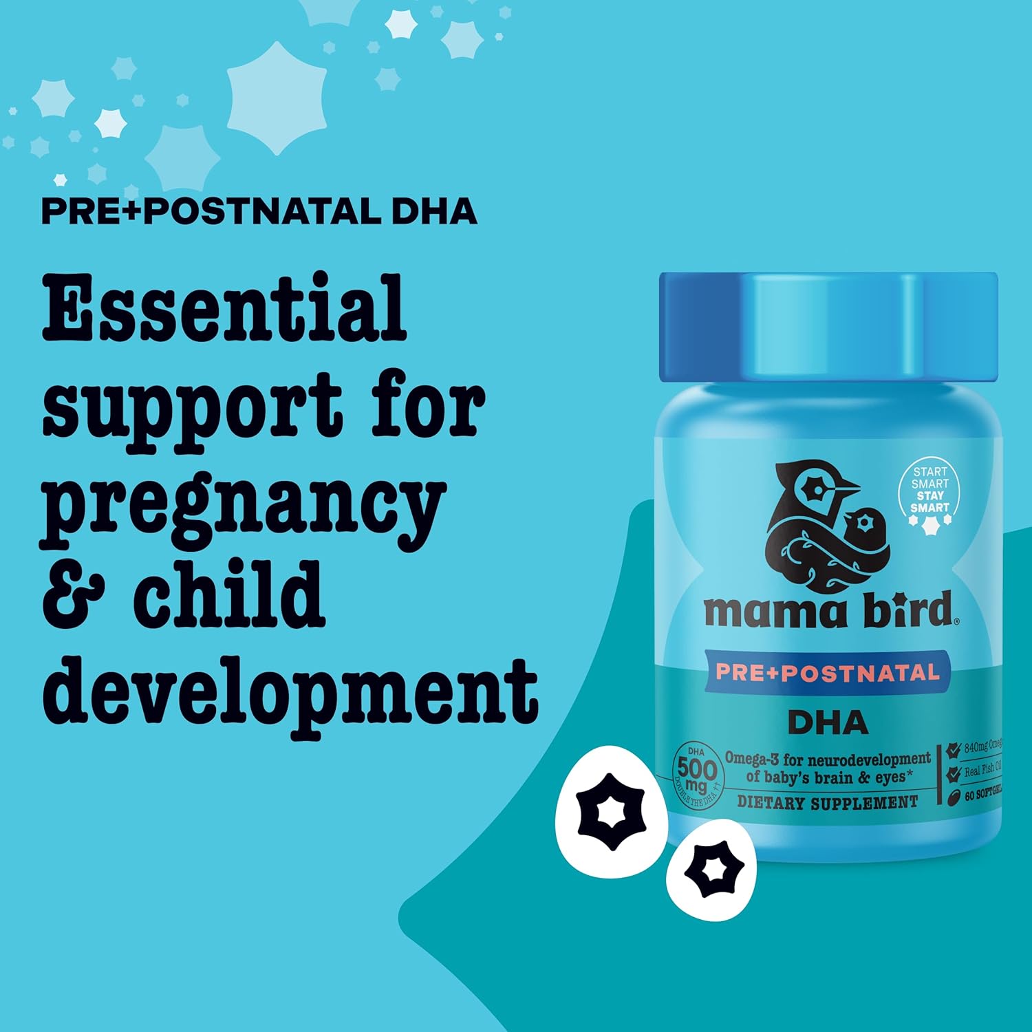 Best Nest Wellness Mama Bird Prenatal DHA - Health Supplement with Omega-3 DHA & EPA - Fish Oil Supplement for Pregnant Women - Supports Fetal Brain & Eye Development - 60 Softgels
