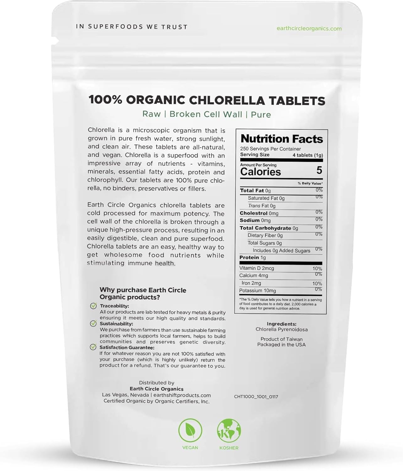 Organic Chlorella Tablets 1,000 Count | High Potency Superfood | Chlorophyll Pills from 100% Pure Green Algae | Broken Cell Wall for Max Absorption | Vegan, Kosher, Non-GMO | 4 Tabs per Day (2-Pack)