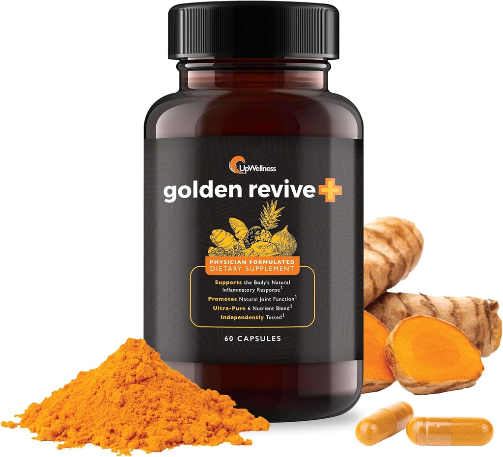 Golden Revive + Joint Support Supplement Featuring Turmeric with Black Pepper, Quercetin, and Magnesium- Turmeric Boswellia Supplement - 6 Active Ingredients for Joint Care - 60 Capsules