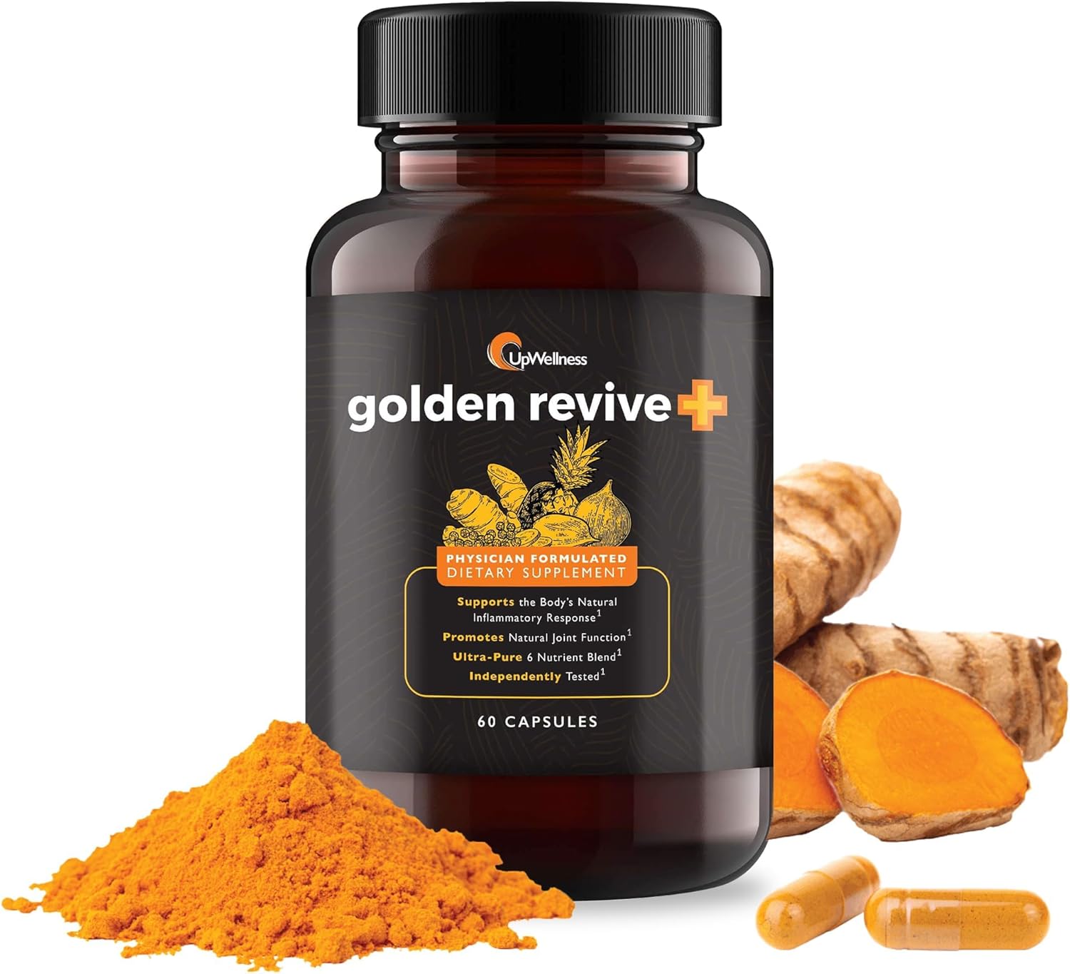 Golden Revive + Joint Support Supplement Featuring Turmeric with Black Pepper, Quercetin, and Magnesium- Turmeric Boswellia Supplement - 6 Active Ingredients for Joint Care - 60 Capsules
