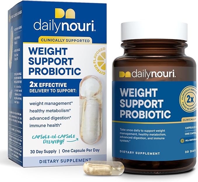 Daily Nouri Weight Support Probiotic for Women & Men | Healthy Weight Management, Metabolism, Digestion & Gut Health | 3 Clinically Studied Strains + Vegan Omega Oil | 30-Day Supply