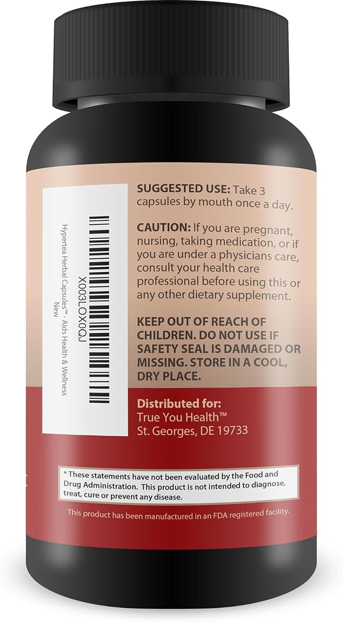 Hypertea Herbal Capsules - Overall Heath Support, Organ Support, & Immune Support - 20+ Herbs, Vitamins, & Minerals - Promote a Healthy Body & Body Functions - Use Daily to Aid Health & Wellness