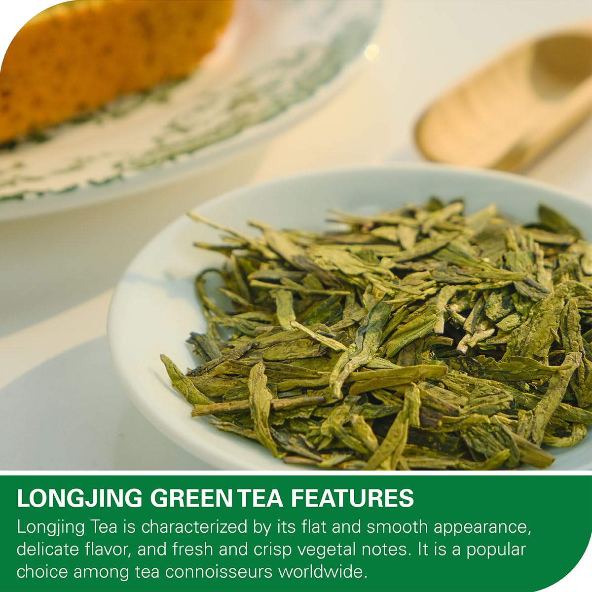 WT WEETEE Organic Longjing Green Tea, Organic Dragonwell Tea Loose Leaf 4oz (114g), Natural Bean Aromatic Lung Ching Dragon Well