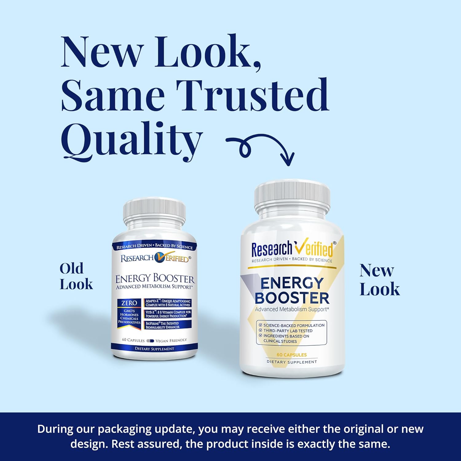 Research Verified Energy Booster - Natural Energy Support - 60 Capsules - Caffeine Free - B Vitamins and Adaptogens - 1 Month Supply