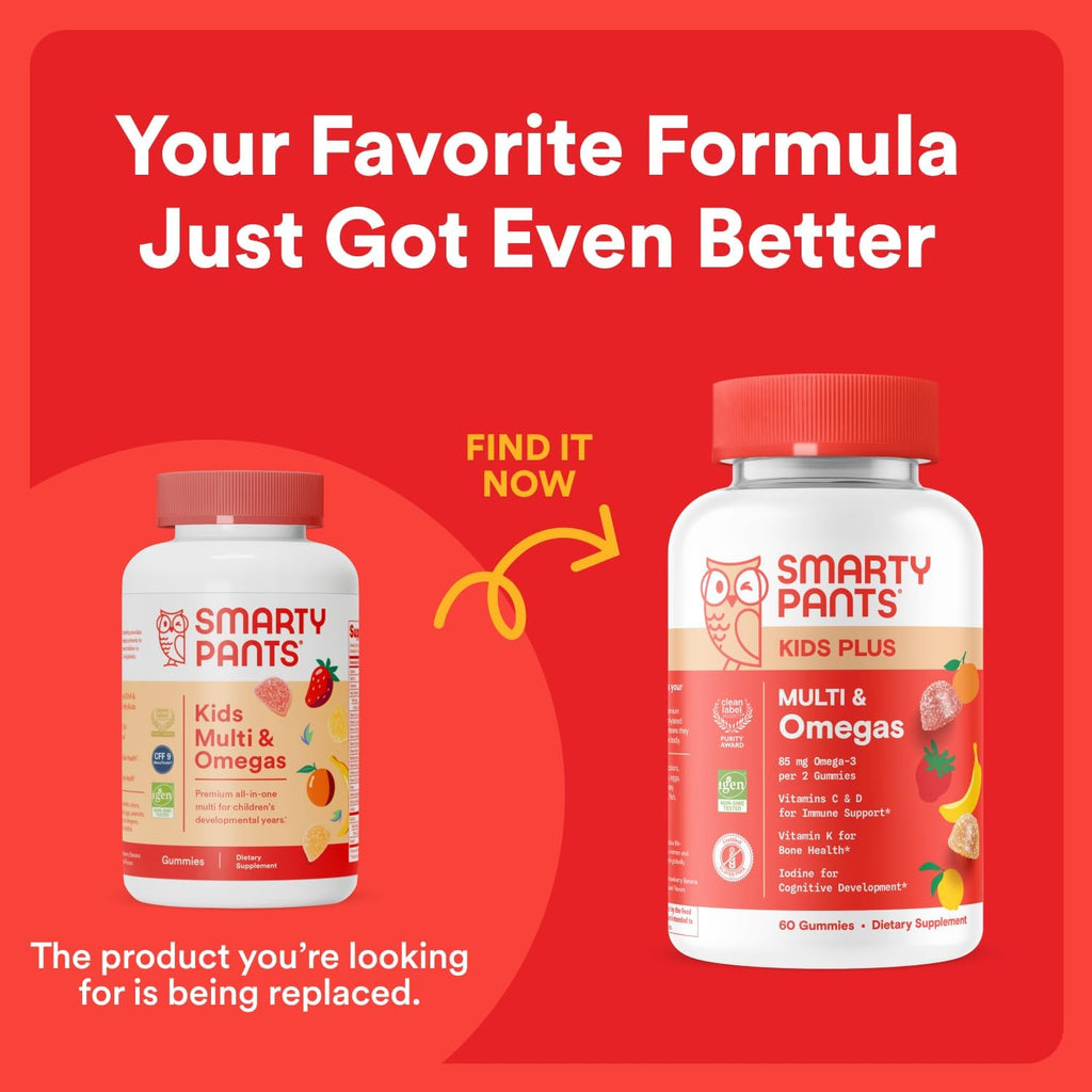 SmartyPants Kids Multivitamin Gummies: Omega 3 Fish Oil (EPA/DHA), Vitamin D3, C, Vitamin B12, B6, A, K & Zinc for Immune Support, Biotin, Gluten Free, Three Fruit Flavors, 90 Count (22 Day Supply)