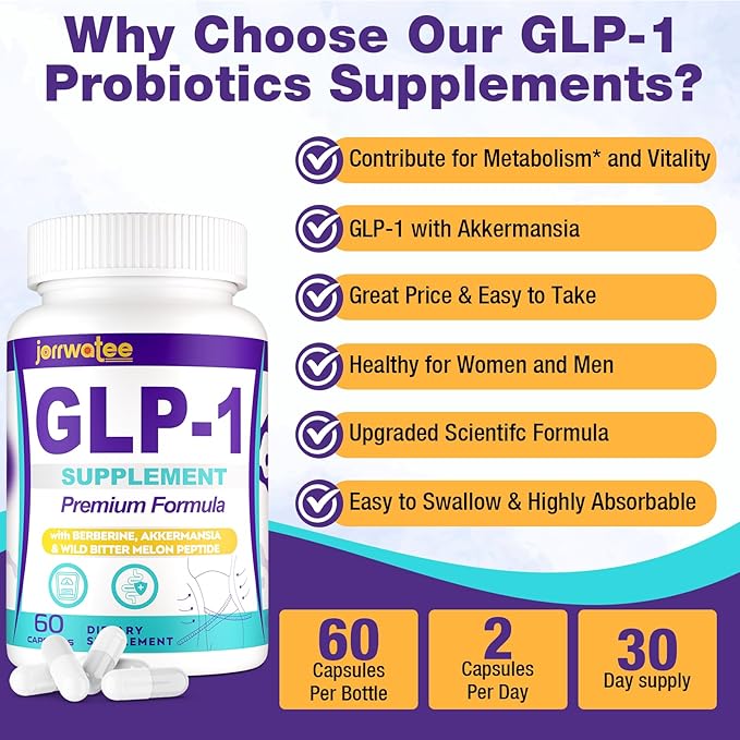 GLP-1 Supplements Women & Men, 14-in-1 GLP1 for Daily GLPl Level*,Metabolism*, Digestion & Energy, 5X Advance Formulate GLP 1 with Akkermansia Probiotic, 60 Caps