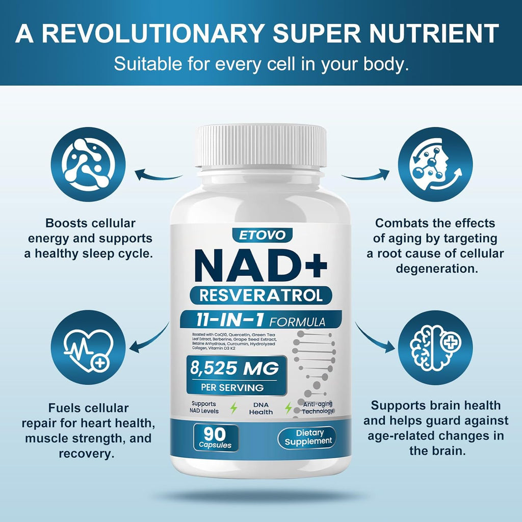 NAD+ Supplement, 8525mg Liposomal NAD Booster with Resveratrol NAD Plus with Coptisine Quercetin Curcumin Supports Cellular Health, Physical Strength and Healthy Aging 90 Capsules 2 Bottle