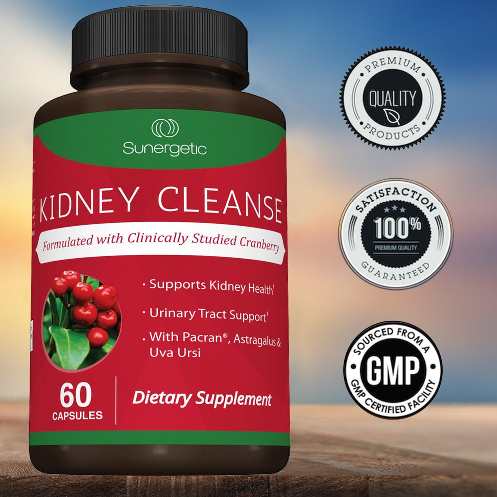 Sunergetic Premium Kidney Cleanse Supplement – Powerful Kidney Support Formula with Cranberry Extract Helps Support Healthy Kidneys & Urinary Tract Support– 60 Vegetarian Capsules