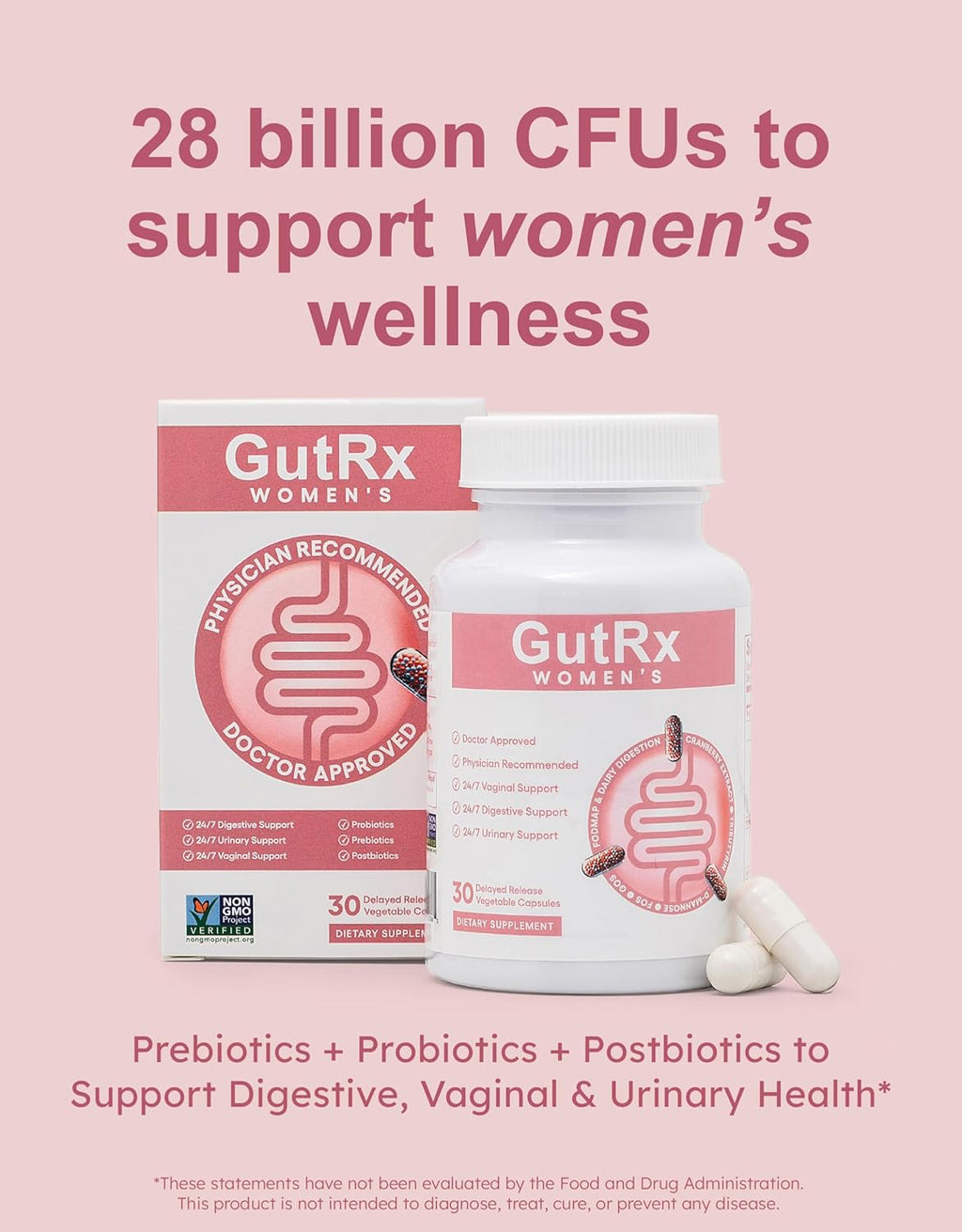 Women's – Probiotic for Women with Cranberry, D-Mannose & Prebiotics – 28 Billion CFU to Support Vaginal, Urinary & Digestive Health – Lactobacillus, Bifidobacterium, Vegan, 30 Capsules