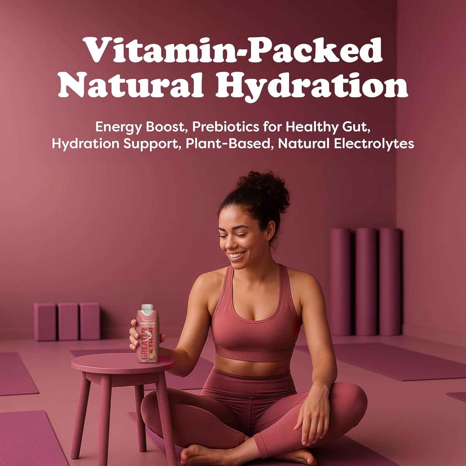 Greater Than Nutrient Hydration Beverage, Electrolyte Drink for Gut Health & Energy with Coconut Water, Vitamins, Gluten Free, Plant Based, Low Sugar, Strawberry Lemonade, 24 Pack