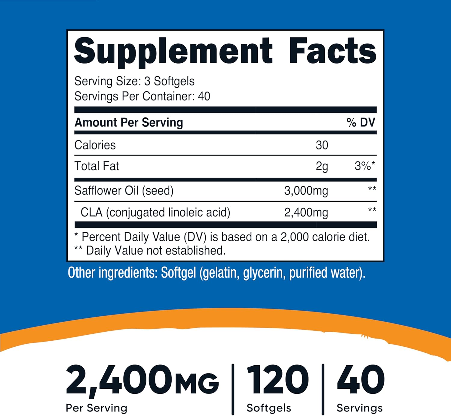 Nutricost CLA (Conjugated Linoleic Acid) 2,400mg, 120 Softgels - Gluten Free, Non-GMO, 800mg Per Softgel