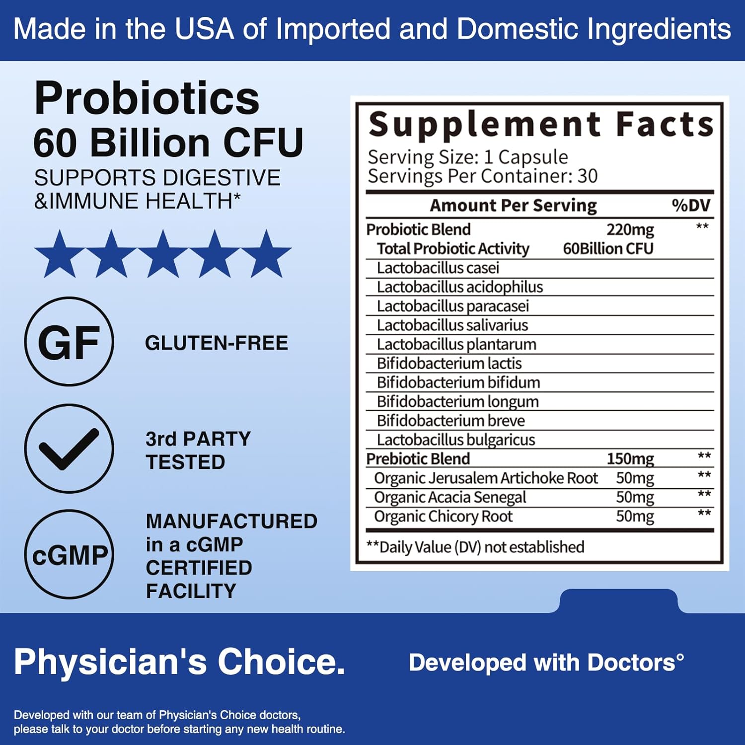 Acidophilus Probiotic - 60 Billion CFU Probiotics, Immune, Digestive & Gut Health Probiotics for Women & Men, Gluten-Free, Non-GMO, cGMP Certified - 30 Acidophilus Capsules [One Tablets Daily]