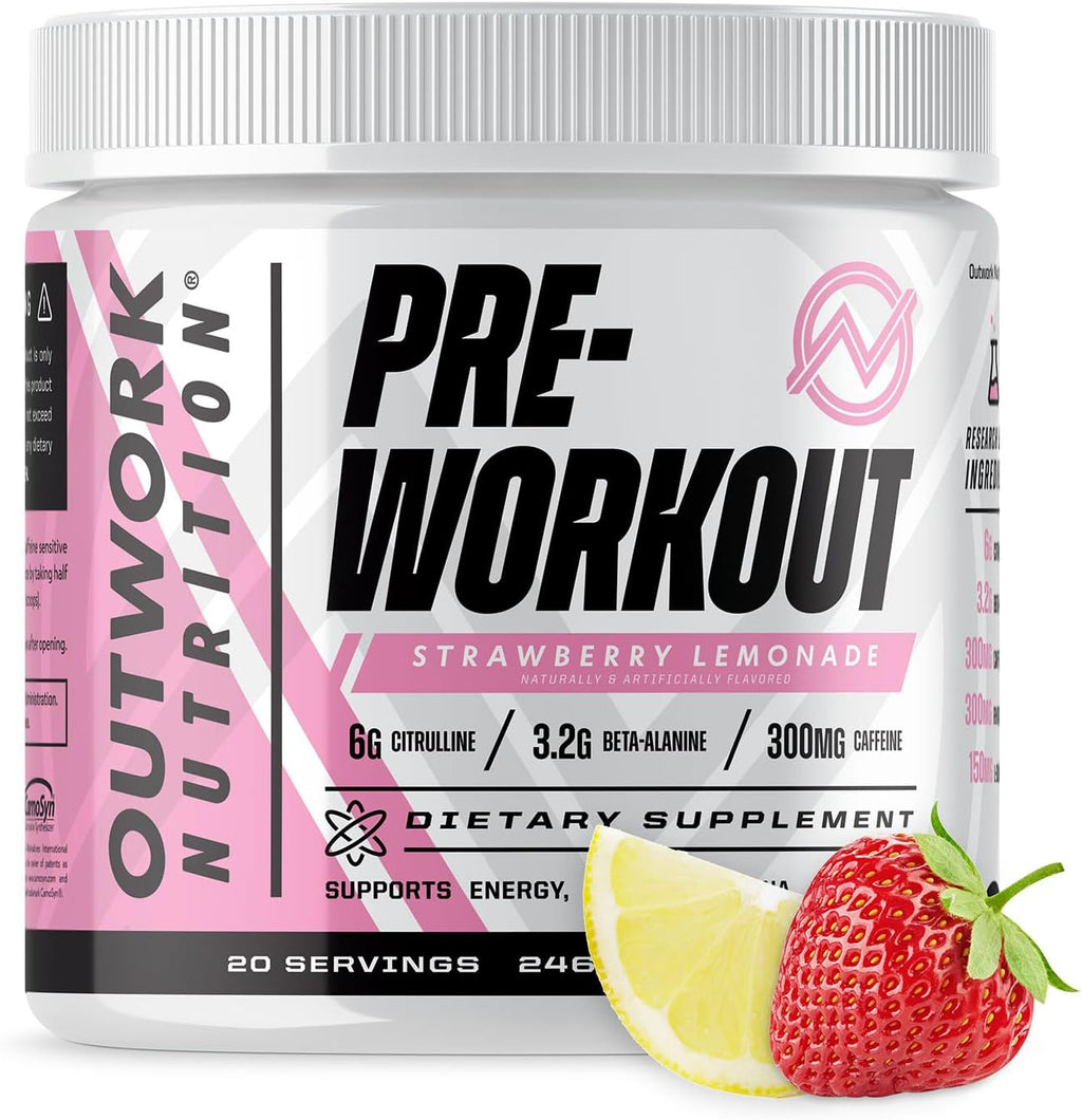 Outwork Nutrition Pre Workout Powder for Men & Women - Pre-Workout Supplements Without Creatine, Nootropic Preworkout with Citrulline Malate Beta Alanine Taurine Rhodiola Caffeine(Strawberry Lemonade)