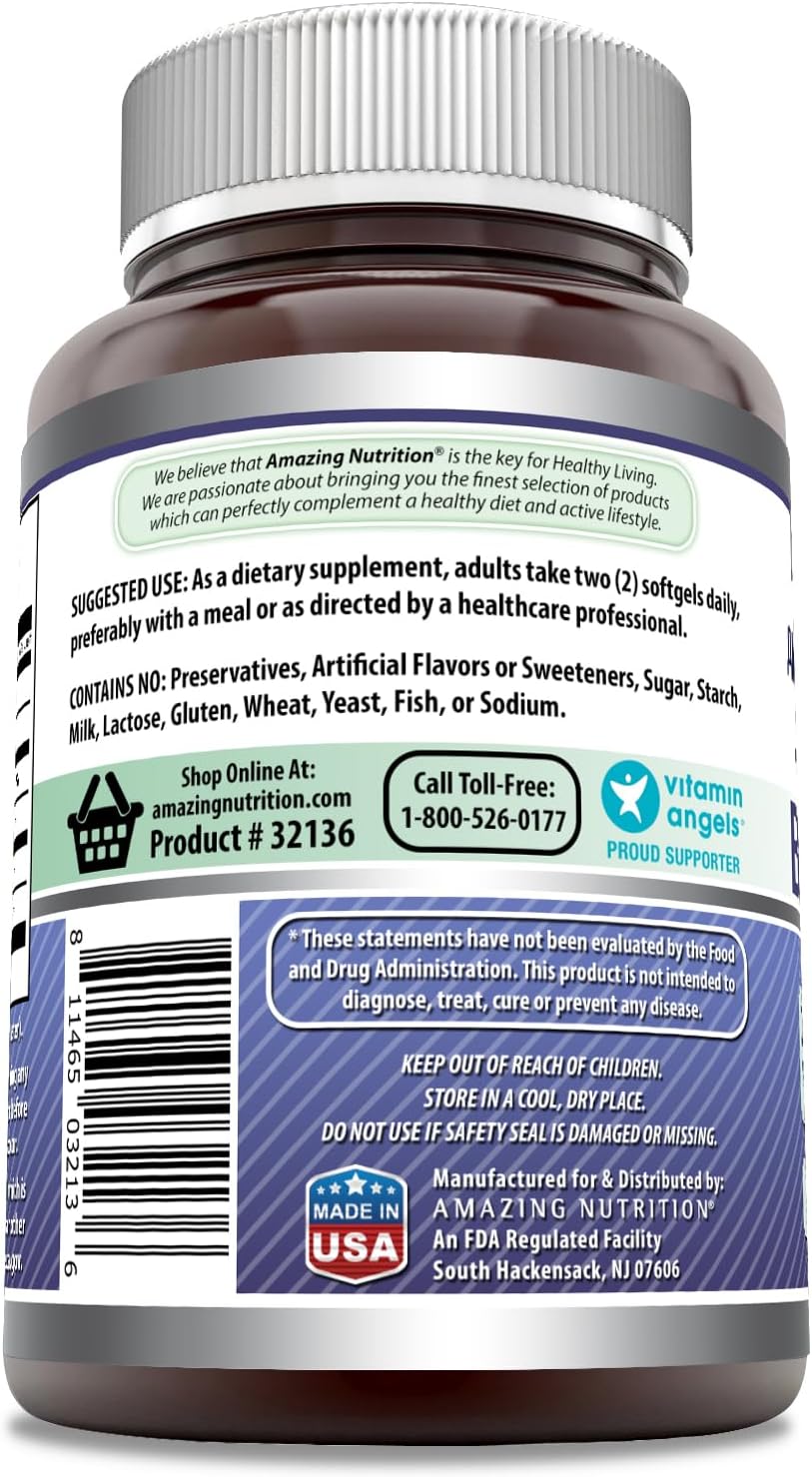 Amazing Formulas Borage Oil Supplement | 2000 Mg Per Serving | Softgels | Non-GMO | Gluten-Free | Made in USA (180 Count, 1 Pack)
