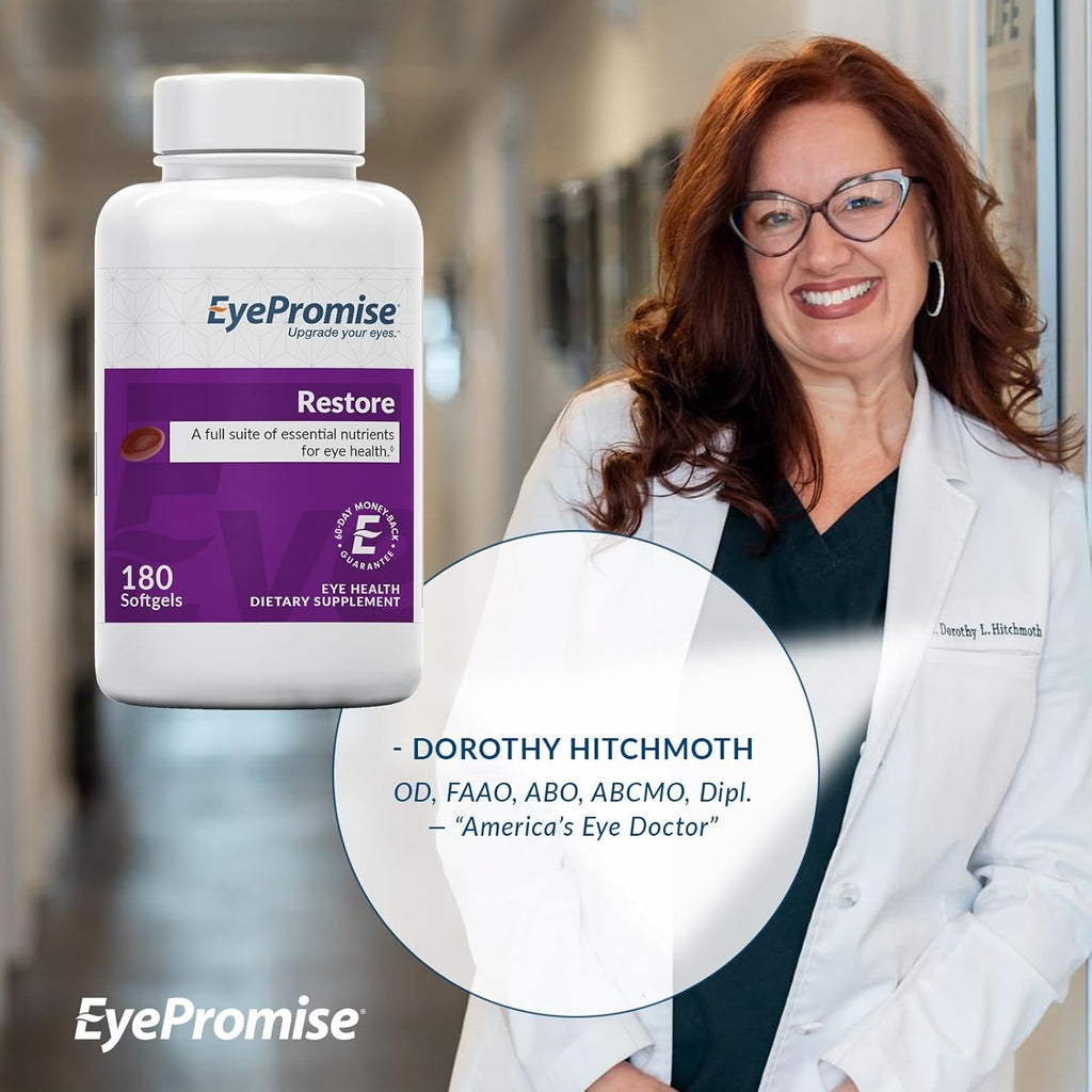 EyePromise Restore Supplement - 180 Softgel Capsules Containing Lutein, Vitamin C, Vitamin D, Vitamin E, Omega-3 Fish Oil, and Zeaxanthin - A Patented and Complete Eye Health Formula