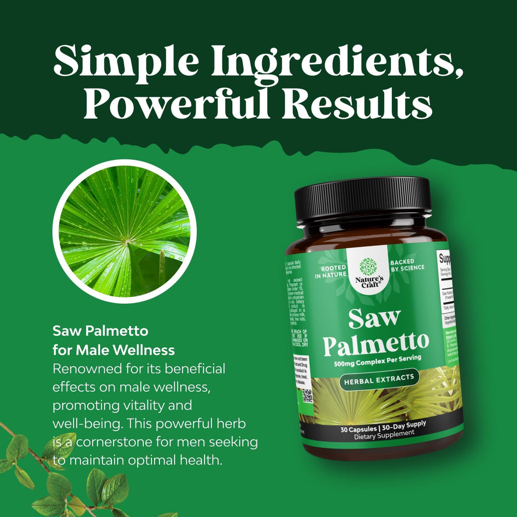 Extra Strength Saw Palmetto Extract - Advanced Herbal Complex for Hair Health and Urinary Support with Plant Sterols & Flavonoids - Potent Herbal Supplement with 500mg per Serving - 30 Capsules
