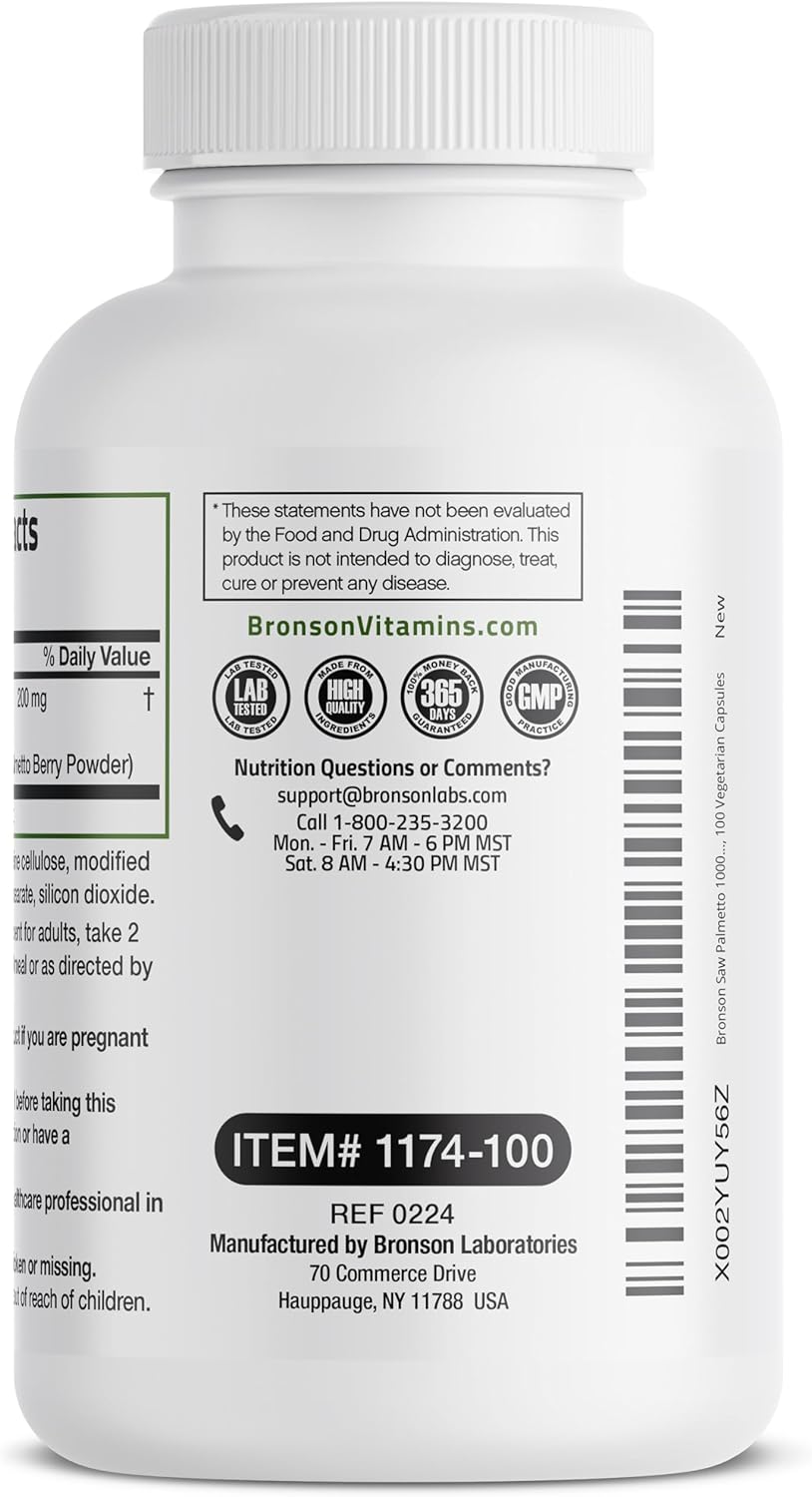Bronson Saw Palmetto Extra Strength Supports Healthy Prostate Function & Urinary Health Support - Non GMO, 100 Vegetarian Capsules