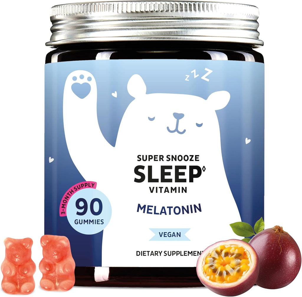 Vegan Melatonin 5mg Gummies, Sleep Gummies for Reduced time to Fall Asleep, with Vitamin B6 & Passion Fruit Extract - Super Snooze Sleep Vitamin (90 Gummies)