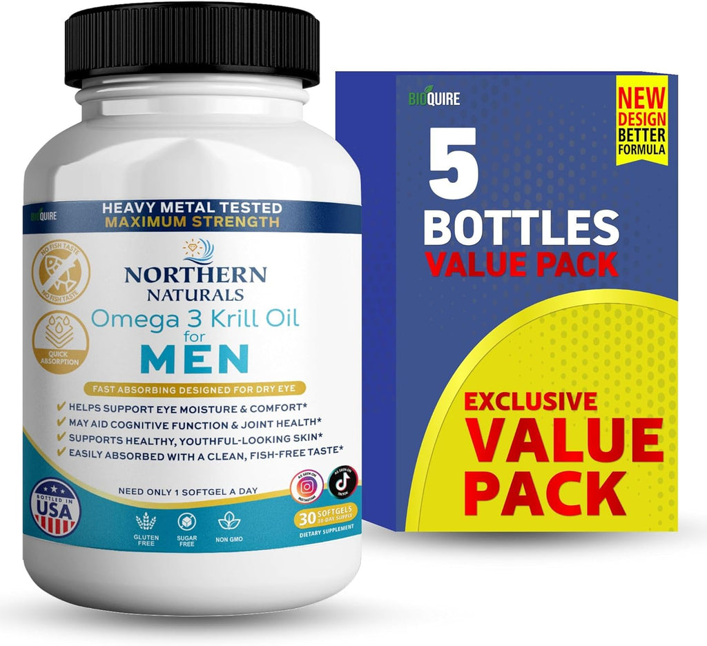 Northern Naturals Omega 3 Krill Oil for Men, 500mg, 30 Softgels, Fish-Free Taste, Supports Eye, Brain and Joint Health (5)