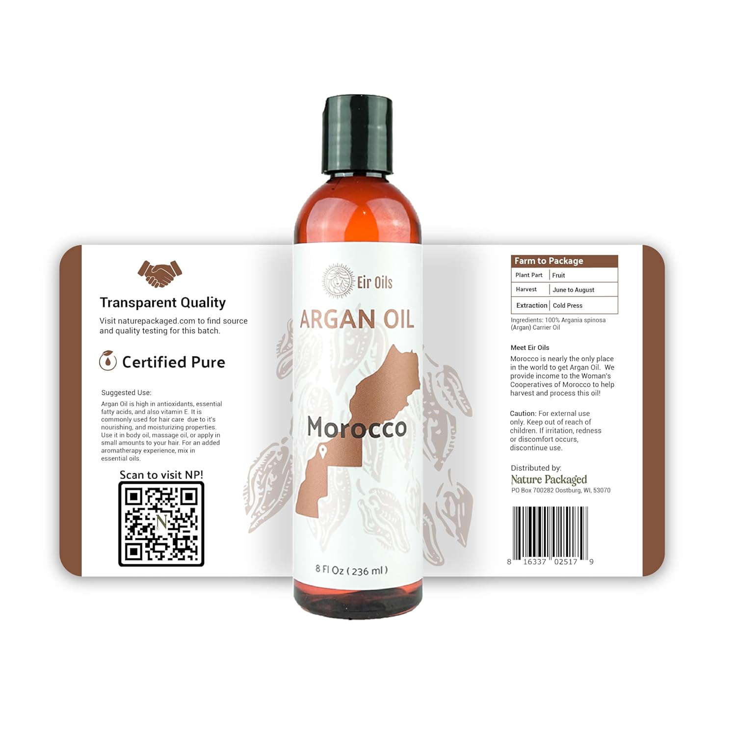 Argan Oil - By EIR Argan Oil of Morocco - Argan Oils for Hair, Face, Body and Skin - Moroccan Hair Oil Hair Growth (8oz)
