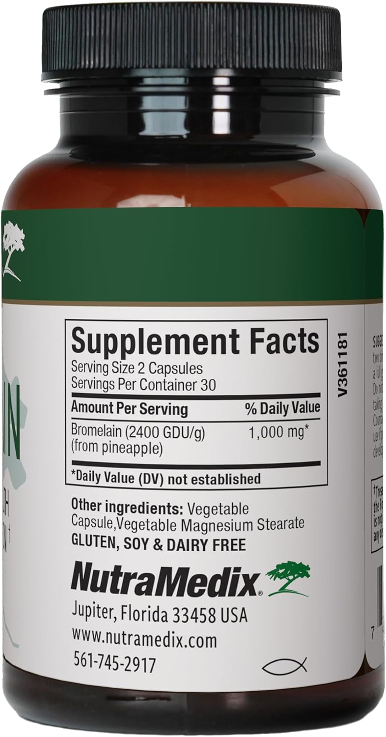 NutraMedix Bromelain Supplements - Proteolytic Enzymes from Pineapple Stems + Bromelain 1,000mg - Designed to Offer Digestion, Exercise and Joint Support - Gluten, Soy and Dairy-Free (60 Capsules)