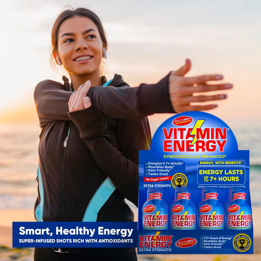 Vitamin Energy B12 11,000% Extra Strength Energy Shot Açaí Pomegranate 48 Pack, 260mg Natural Caffeine, B12 & B6, Nootropic Focus, Vitality, Zero Sugar, Gluten-Free, Vegan, Kosher, 1.93 fl oz