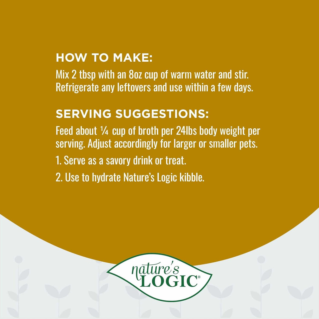 Nature's Logic Dehydrated Bone Broth Powder - 100% Natural Dog & Cat Topper - Rich in Glucosamine & Chondroitin - Boosts Immune System - Gluten-Free, No Synthetic Ingredients - Chicken, 6oz