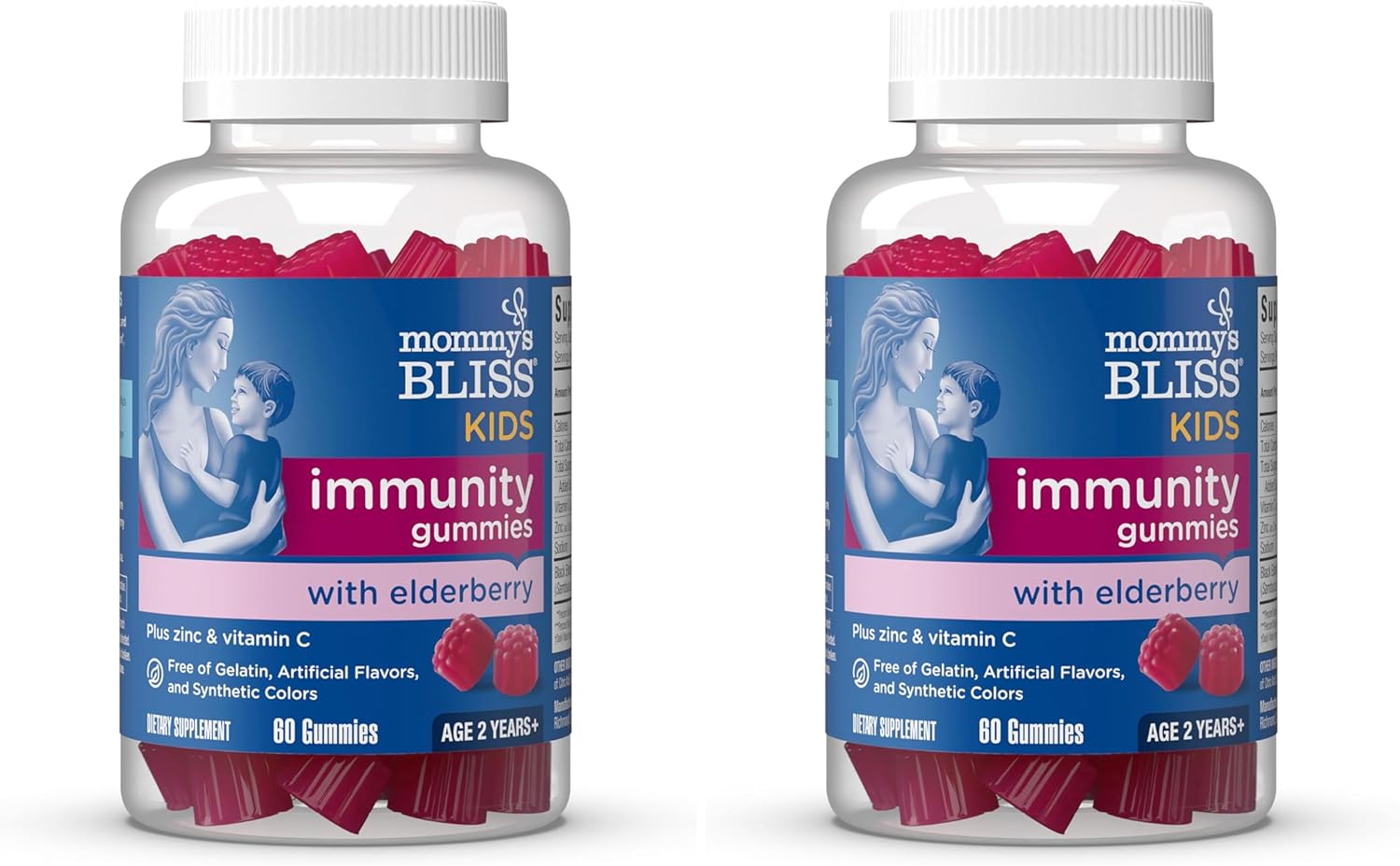 Mommy's Bliss Kids Elderberry Gummies, Supports Immunity with Black Elderberry, Zinc & Vitamin C, Gluten Free & Vegan, Age 2 Years+ (60 Count) (Pack of 2)