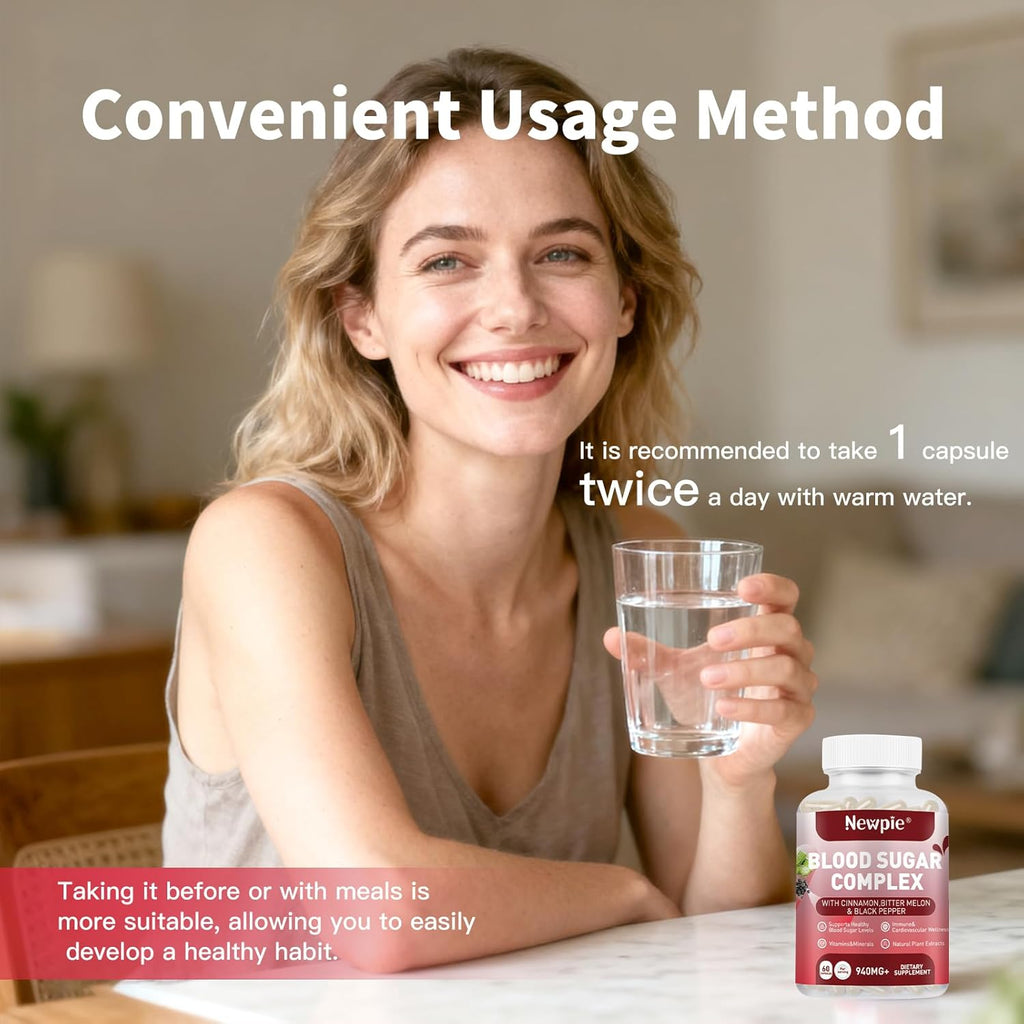 Blood Sugar Complex Supplement – Supports Healthy Blood Sugar in Normal Range, Natural with 20 Active Ingredients Including Cinnamon and Bitter Melon, Non-GMO, 60 Capsules (1)