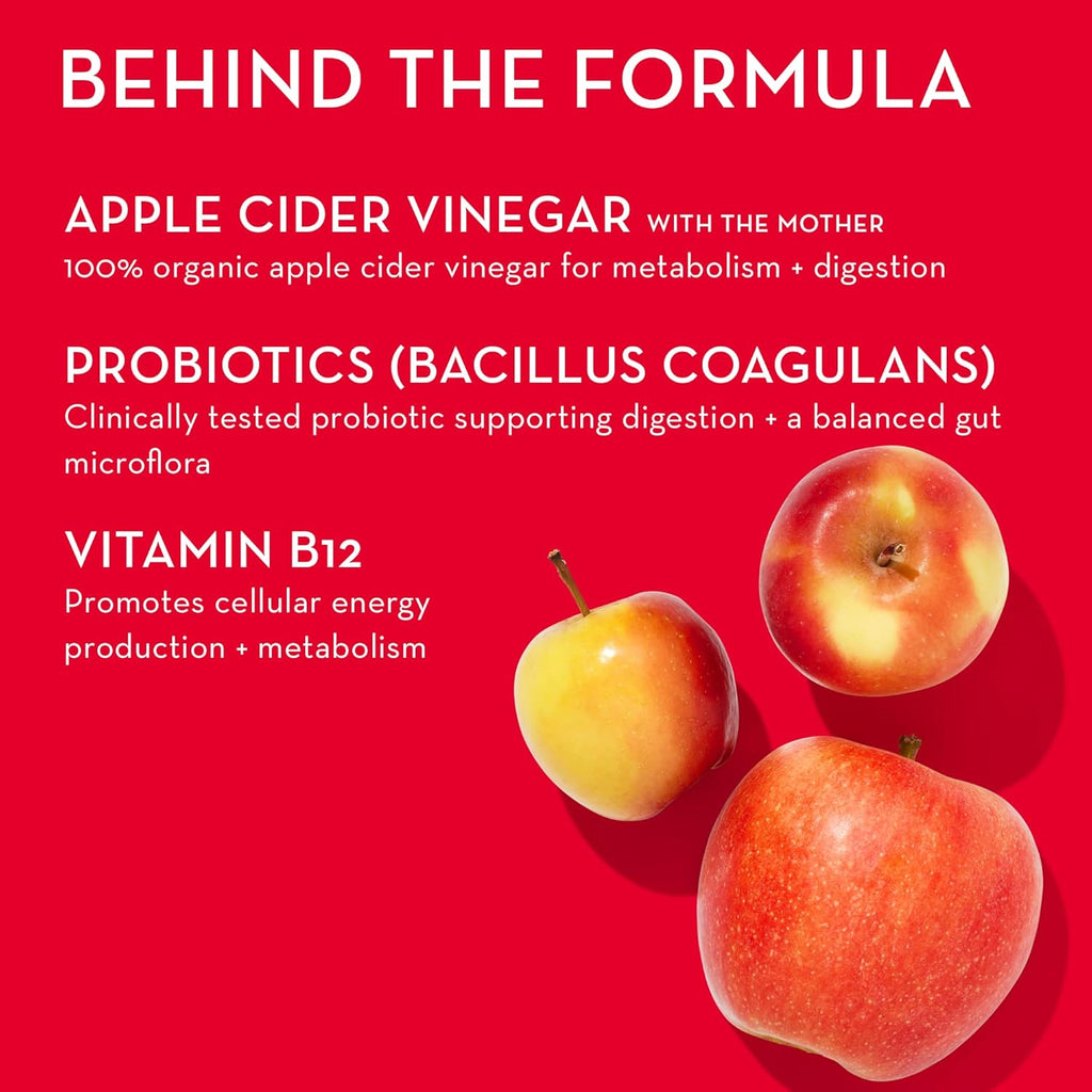 HUM Pro Apple Cider Vinegar Gummies with Probiotics for Digestive Health & Gut Health,100% Organic Apple Cider Vinegar with Mother Gummy Vitamins, Vitamin B12 for Energy Support, 60 ACV Gummies