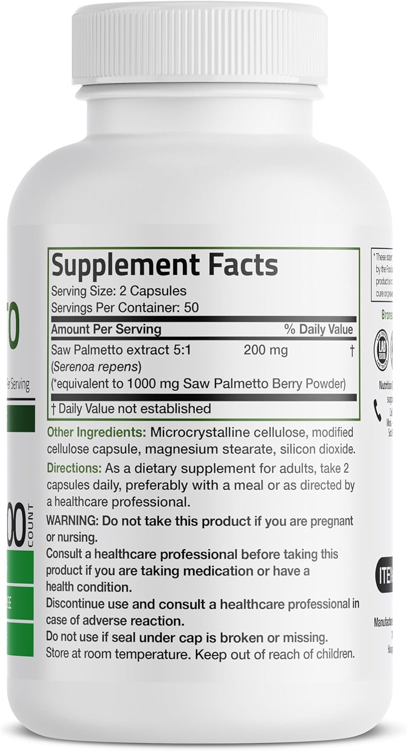 Bronson Saw Palmetto Extra Strength Supports Healthy Prostate Function & Urinary Health Support - Non GMO, 100 Vegetarian Capsules