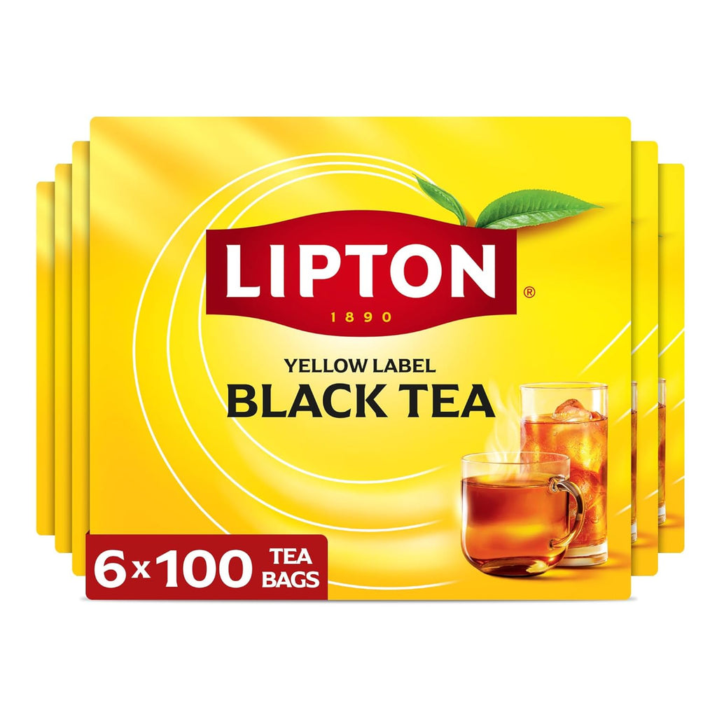 Lipton Black Tea Bags, Hot or Iced Tea with High Caffeine, 600 Total Bags (100ct - Pack of 6)