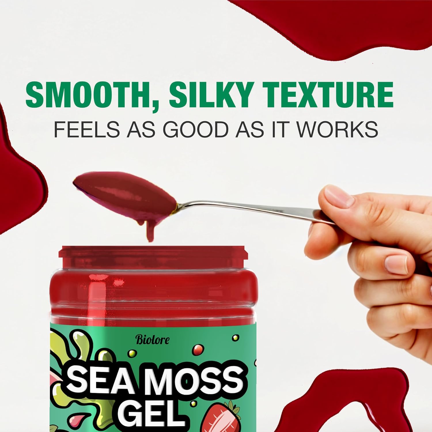 Biolore Strawberry Sea Moss Gel Made in USA Raw Wildcrafted Irish Seamoss, Essential Vitamins, Trace Minerals, Vegan Superfood, Trial Size 8 Fl Oz (Pack of 1)