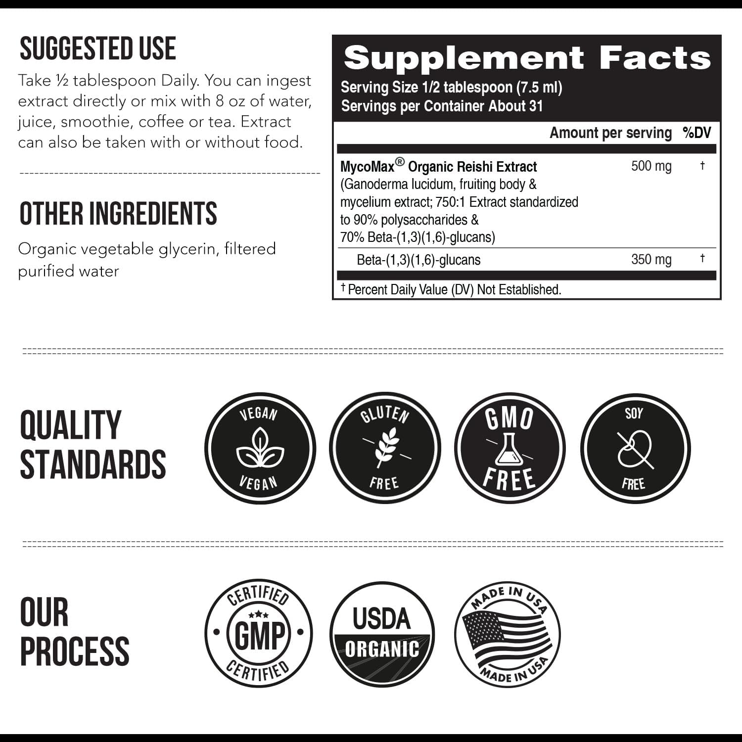 Organic Reishi Mushroom Extract - 70% Beta Glucans - Highest Active Nutrient Levels, Max Potency Cordyceps Tincuture, US Grown + Ultrasonic Extraction - Energy, Immunity, Sleep and Stress - 8 oz.