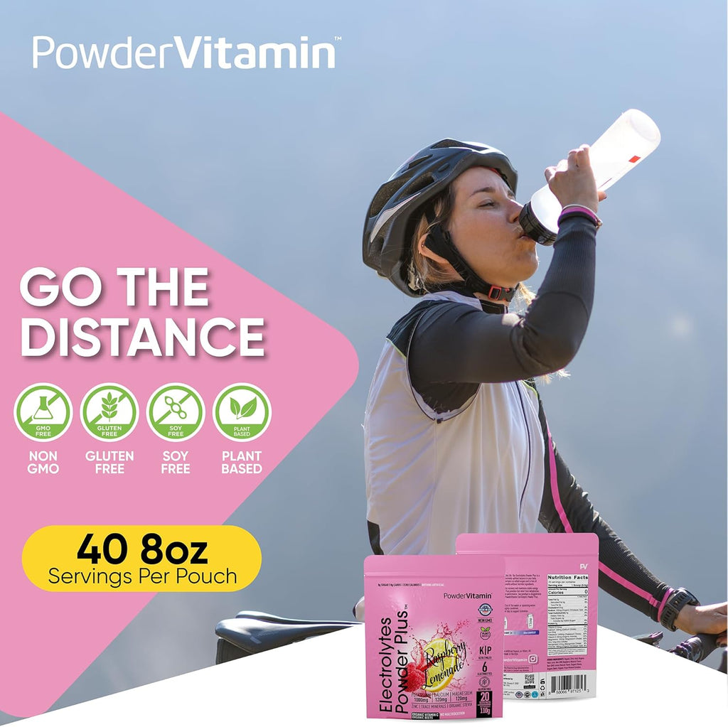 PowderVitamin Electrolytes Powder Plus (20 Servings) Raspberry Lemonade Electrolyte Powder Zero Calorie Keto,0 Sugar,No Maltodextrin,1000mg Potassium,120mg Calcium,120mg Magnesium, Pink Himalayan Salt