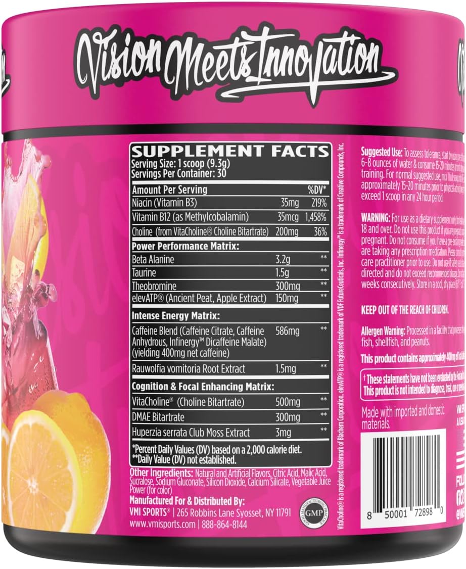 KXR Pre-Workout Energy Powder | Intense Energy Pre-Workout Drink for Men and Women| Creatine Free | Improves Performance - Enhanced Focus & Increased Endurance | 30 Servings (Pink Lemonade)